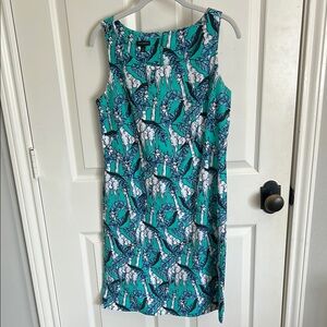 Talbots Teal and White Graphic Midi Dress